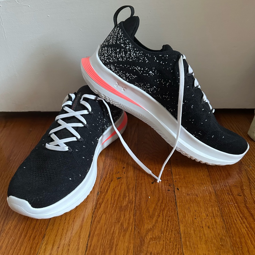 Under Armour Flow Black Athletic Shoes with White and Pink Highlights NWOT